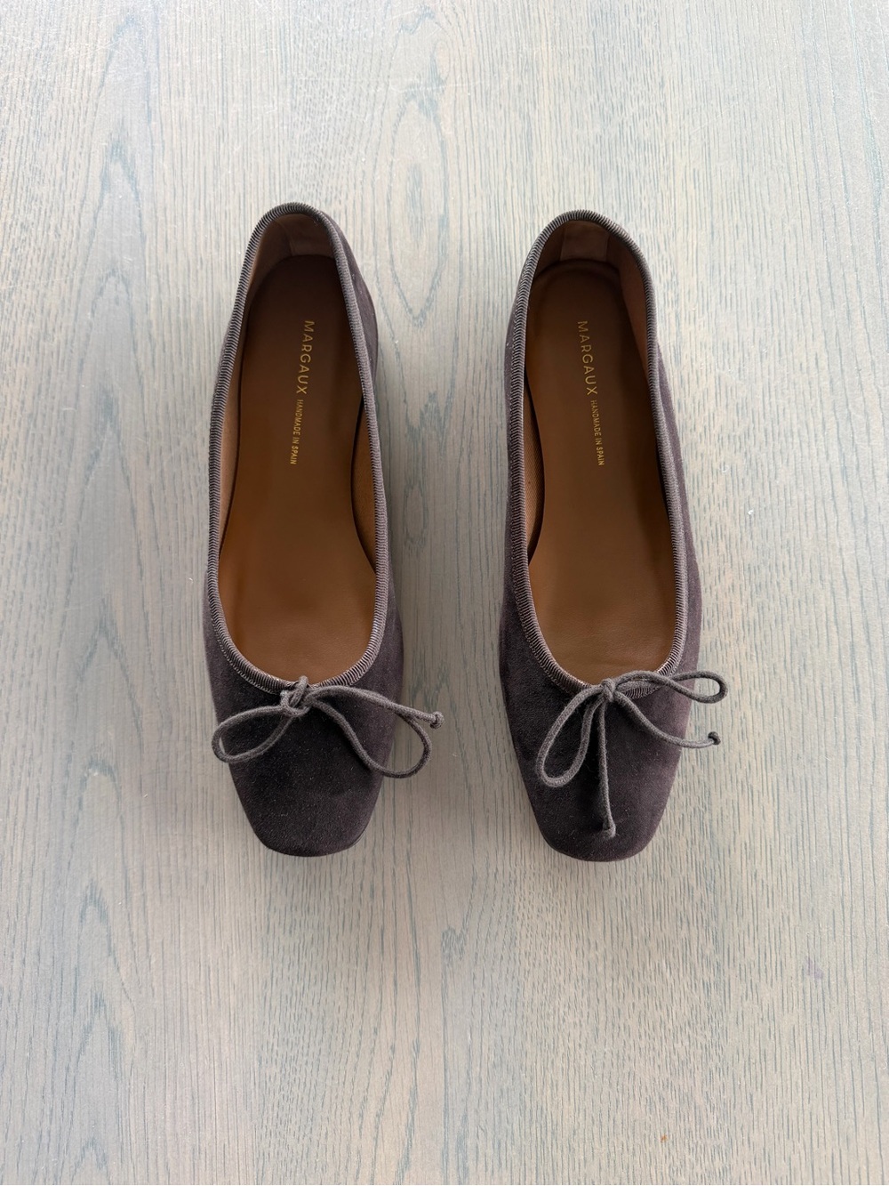 Margaux Chocolate Suede Fonteyn Square-Toe Ballet Flats with Bow- Brand New